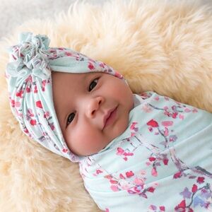 Floral Baby Turban and Swaddle Set